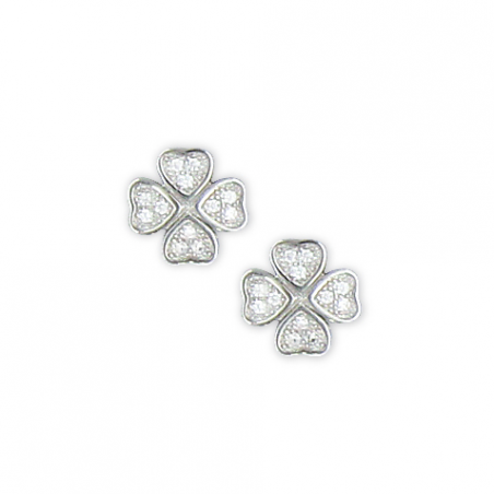 Boucles d'oreilles en argent et oxyde de zirconium treffle