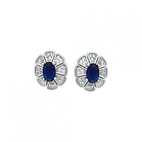 Boucles d'oreilles en argent, oxyde de zirconium bleu et blanc