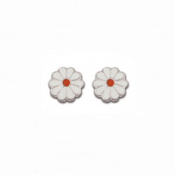 Boucles d'oreilles enfant en argent, motif fleur émaillée blanc et rouge