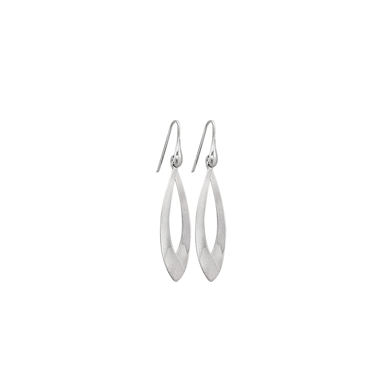 Boucles d'oreilles pendantes en argent brossé, motif ovale allongé
