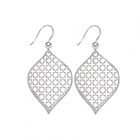 Boucles d'oreilles pendantes en argent dimantée, motif grille orientale ajourée