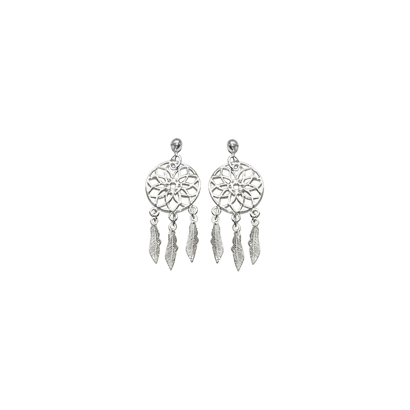 Boucles d'oreilles pendantes en argent, motif attrape rève