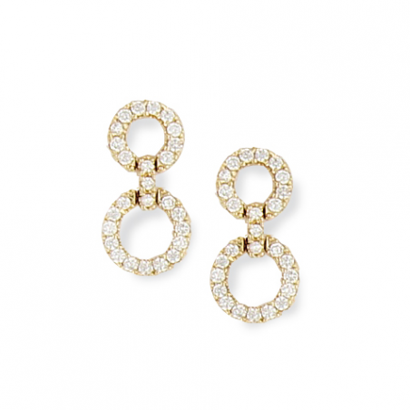 Boucles d'oreilles pendantes en plaqué or et oxyde de zirconium, motifs cercles ajourés