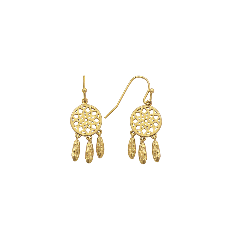 Boucles d'oreilles pendantes en plaqué or, motif attrape rève