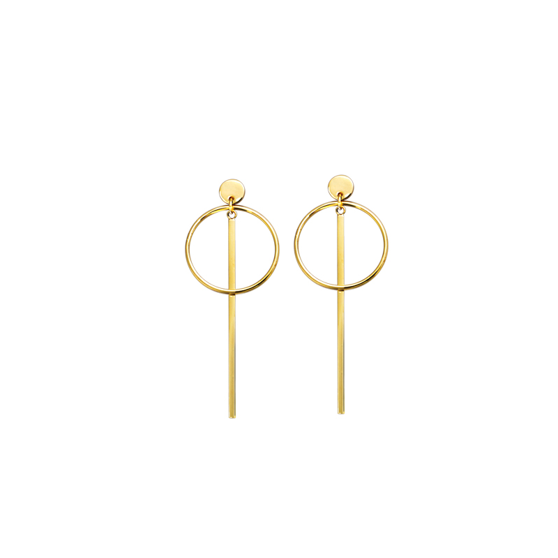 Boucles d'oreilles pendantes en plaqué or, motif anneau et baguette