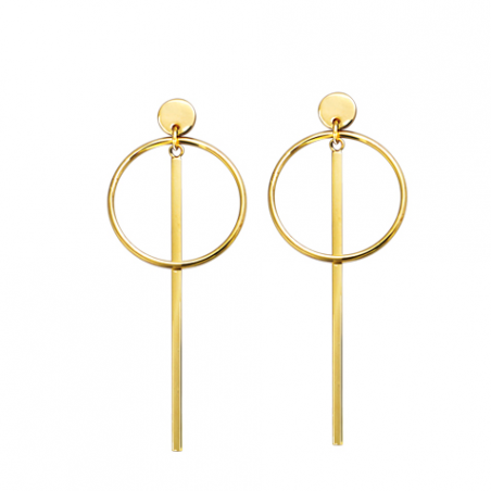 Boucles d'oreilles pendantes en plaqué or, motif anneau et baguette