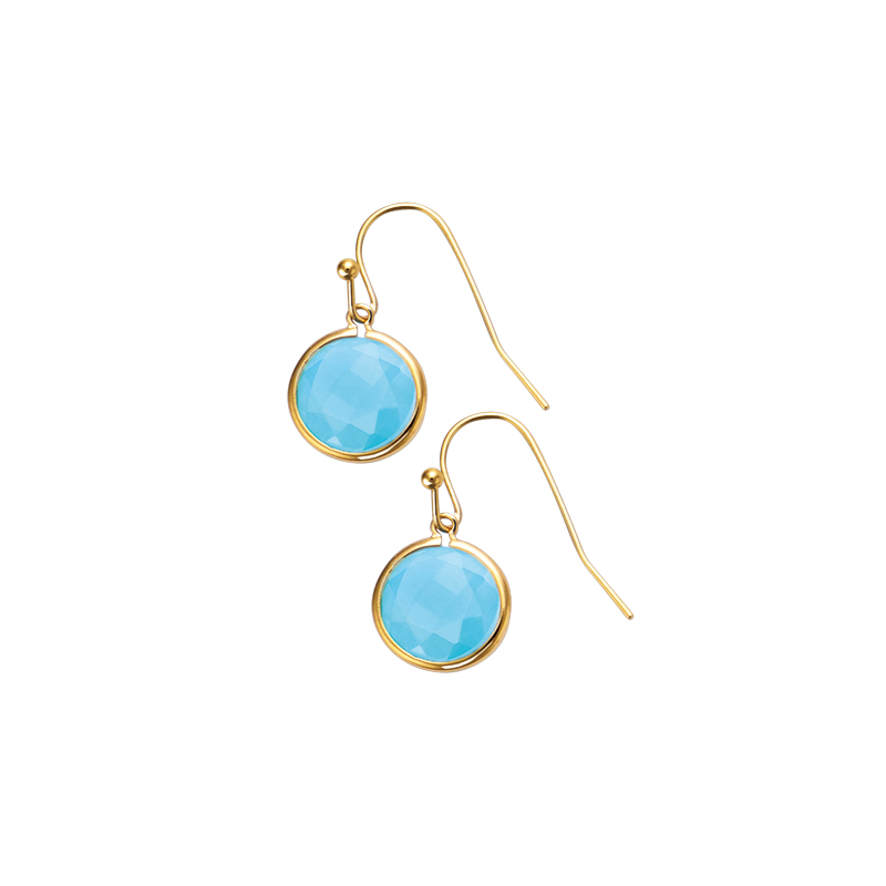 Boucles d'oreilles plaqué or pierre bleue sertie clos