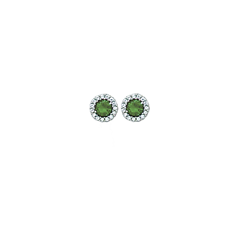 Boucles d'oreilles puces en argent oxyde de zirconium blanc et vert