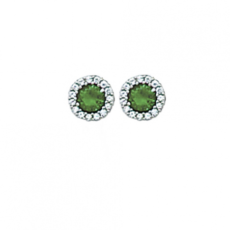 Boucles d'oreilles puces en argent oxyde de zirconium blanc et vert