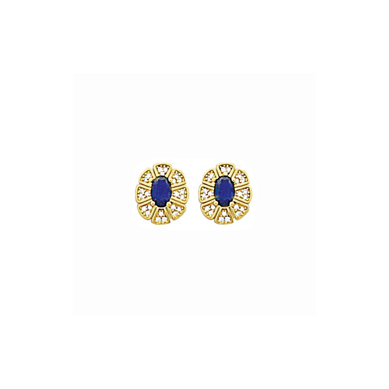 Boucles d'oreilles puces en plaqué or, oxyde de zirconium bleu et blanc