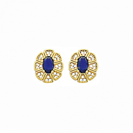 Boucles d'oreilles puces en plaqué or, oxyde de zirconium bleu et blanc
