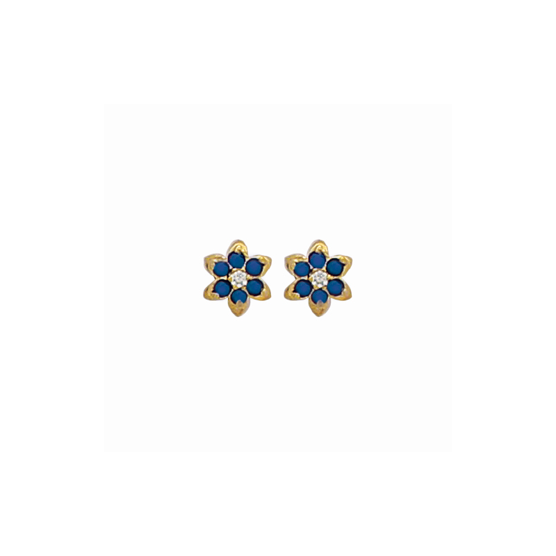 Boucles d'oreilles puces en plaqué or, oxyde de zirconium bleu et blanc