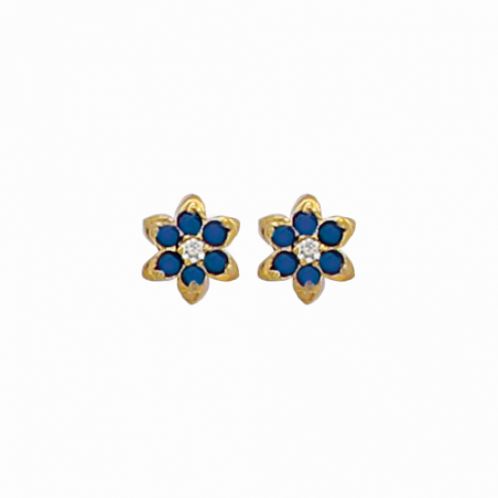 Boucles d'oreilles puces en plaqué or, oxyde de zirconium bleu et blanc