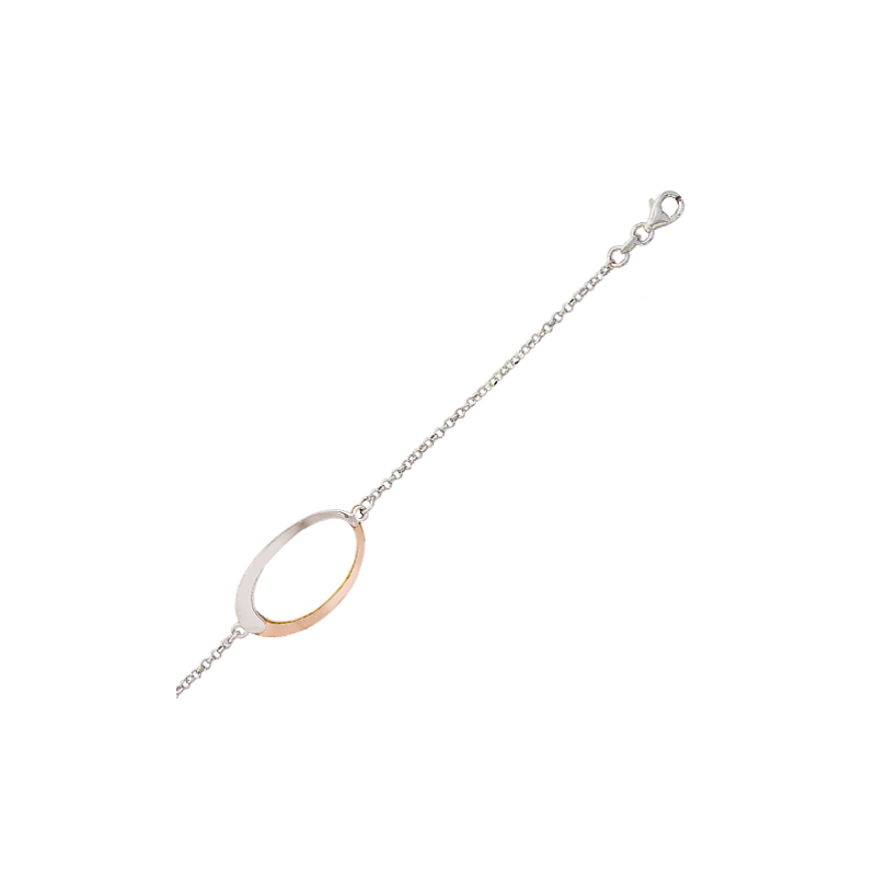 Bracelet bicolore en argent et doré or rose, motif ovale ajouré
