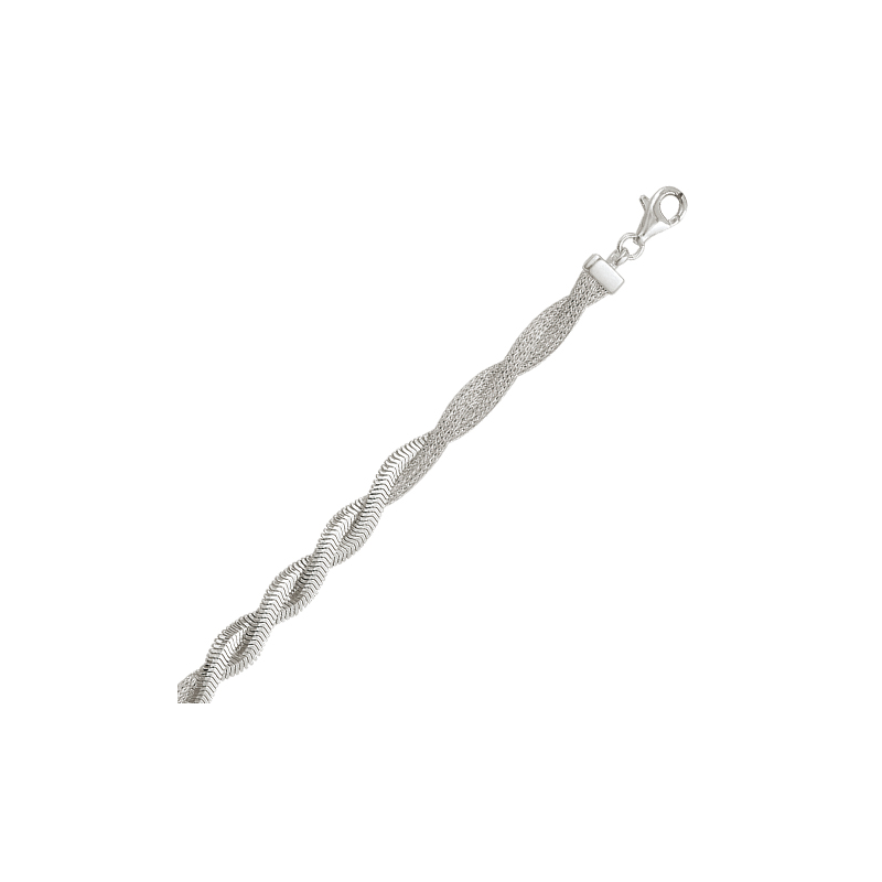 Bracelet double tressé mat/brillant en argent