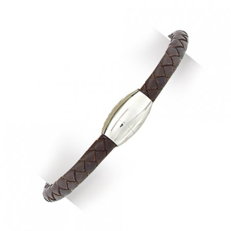 Bracelet en acier et cuir marron