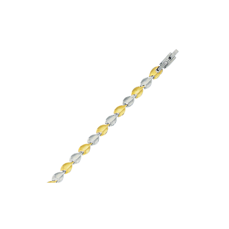 Bracelet en acier motif feuille bicolore