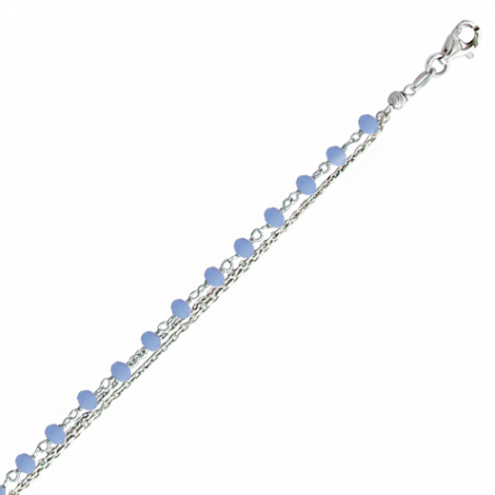 Bracelet en argent 3 rangs, motif pierres bleues