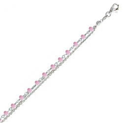 Bracelet en argent 3 rangs, motif pierres roses