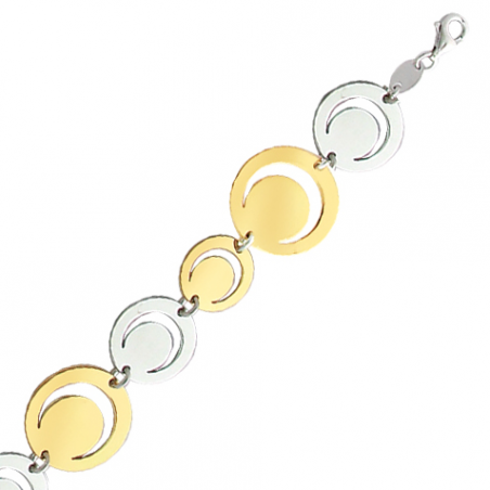 Bracelet en argent bicolore avec chaine reglable de 3 cm