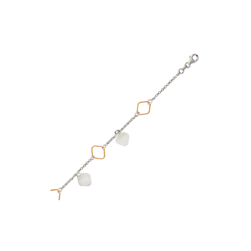 Bracelet en argent bicolore rose, motif losanges plein et doré or rose