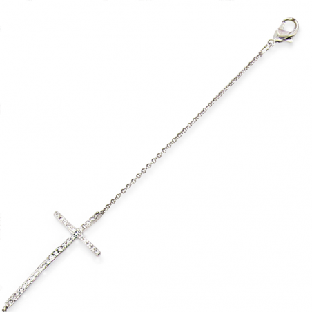 Bracelet en argent et oxyde de zirconium, motif croix,  avec chaine reglable de 2 cm