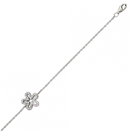 Bracelet en argent motif fleur et oxyde de zirconium