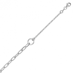 Bracelet en argent, motif anneau et chaine rectangulaire avec chaine reglable de 3 cm