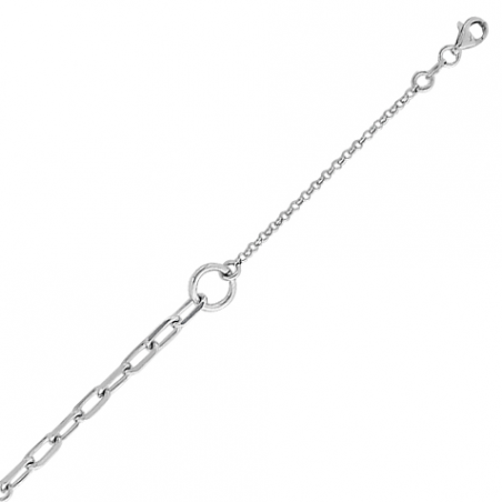 Bracelet en argent, motif anneau et chaine rectangulaire avec chaine reglable de 3 cm