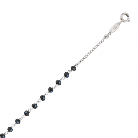 Bracelet en argent, motif medaille miraculeuse perles de cristal noires