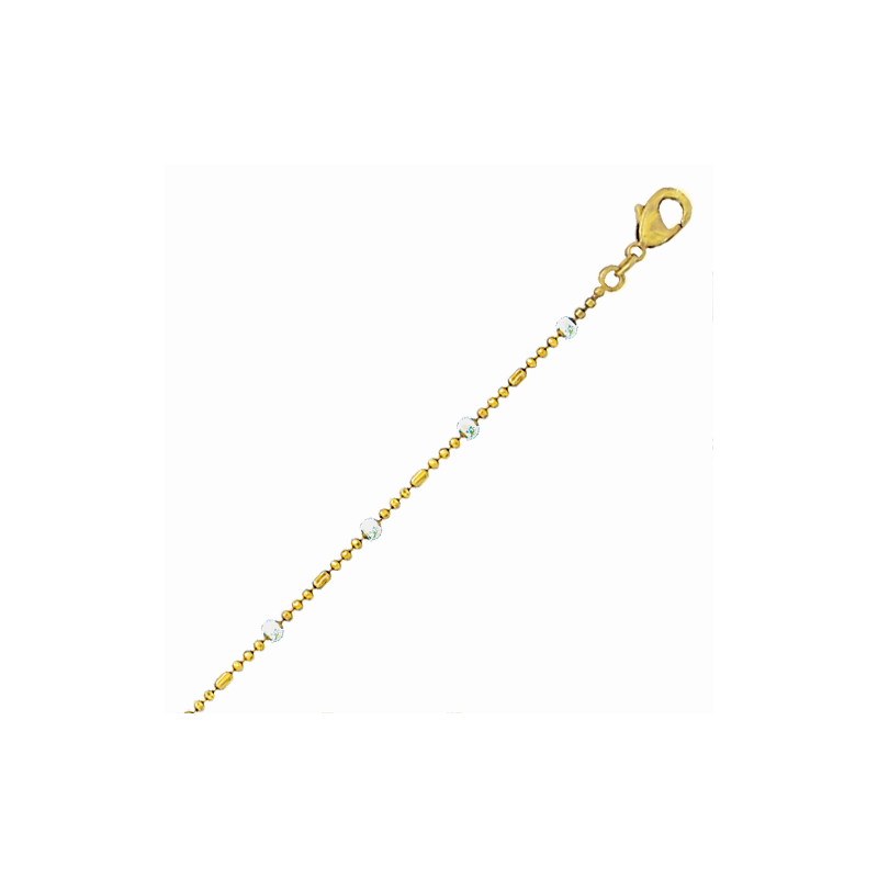 Bracelet en plaqué or et boules émaillées blanche, avec chaine reglable de 3 cm