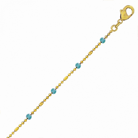 Bracelet en plaqué or et boules émaillées turquoise, avec chaine reglable de 3 cm