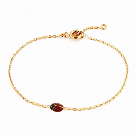 Bracelet en plaqué or, motif coccinelle avec chaine reglable de 2 cm