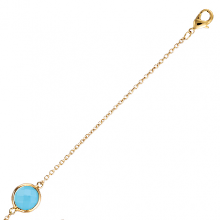 Bracelet en plaqué or, motif pierre centrale couleur bleu pastel