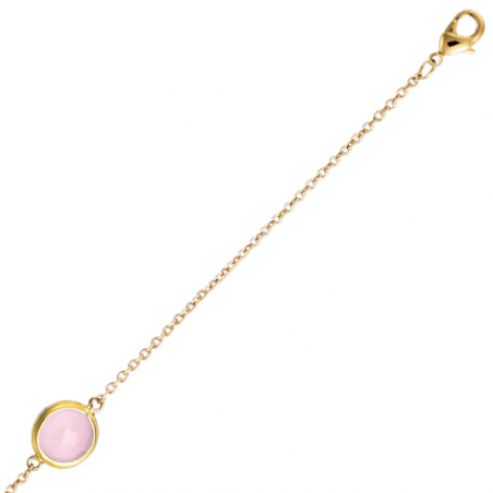 Bracelet en plaqué or, motif pierre centrale couleur rose pastel