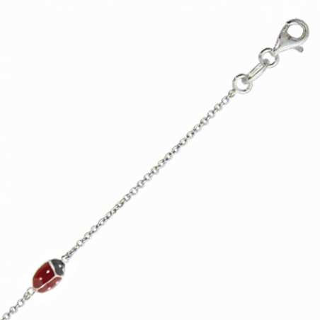 Bracelet enfant en argent, motif coccinnelle, avec chaine réglable de 2 cm