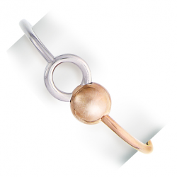 Bracelet jonc bicolore en argent, motif dome doré or rose et cercle ajouré avec chaine réglable de 2 cm