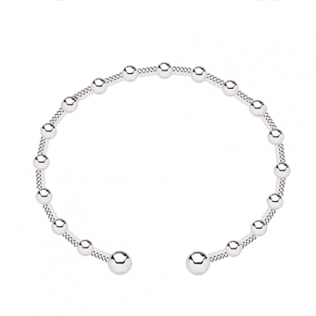 Bracelet jonc ouvert en argent, motif boules alternées