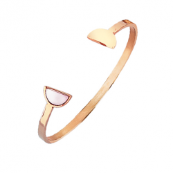 Bracelet rigide en acier doré or rose ouvert et motif nacre rose