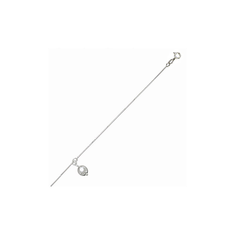 Chaine cheville en argent,  breloque perle, avec chaine réglable de 2 cm