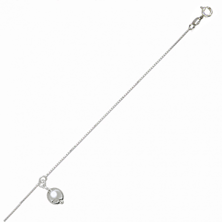 Chaine cheville en argent,  breloque perle, avec chaine réglable de 2 cm