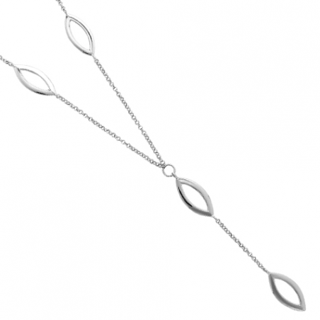 Collier "Y" en argent, motifs ovales ajourés, avec chaine reglable de 3 cm