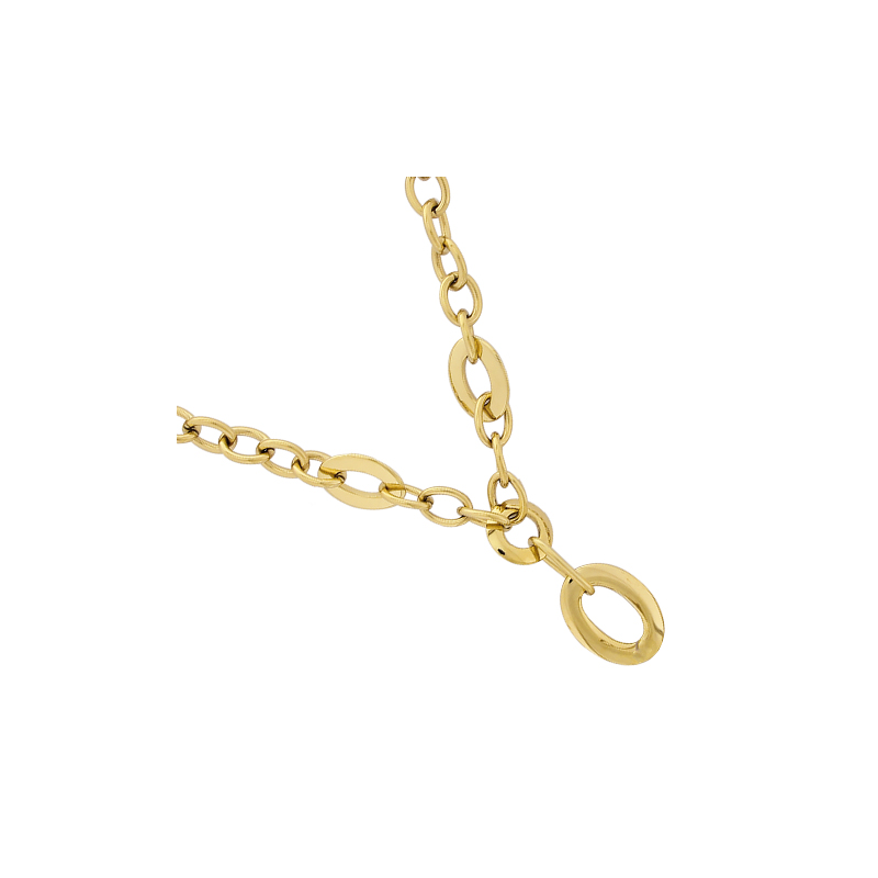 Collier acier doré maille fantaisie, forme "Y"