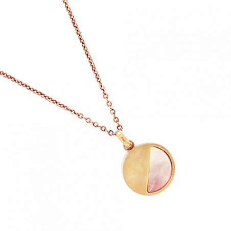 Collier en acier, pendentif démi cercle et nacre rose