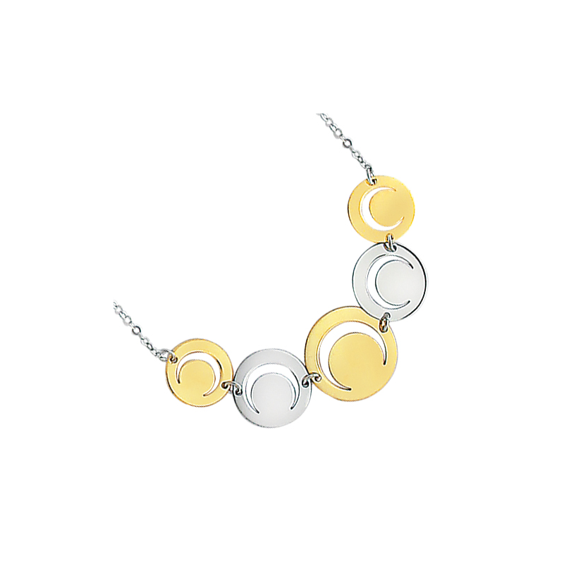 Collier en argent bicolore, motif cercles ajourés