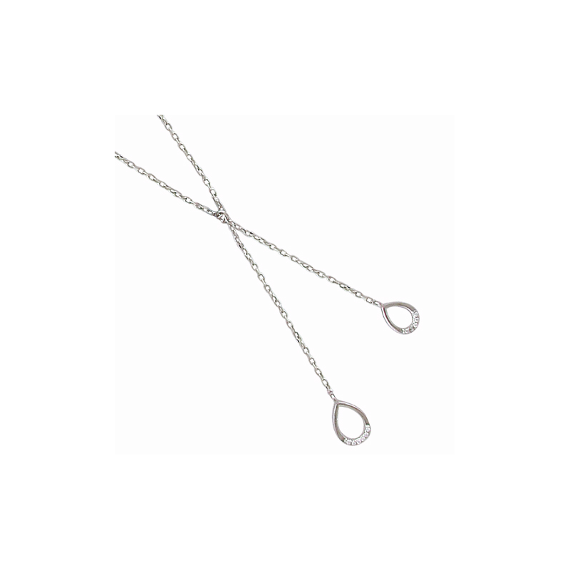 Collier en argent forme "Y" et oxyde de zirconium, motif gouttes