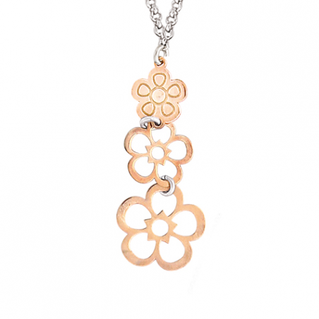 Collier en argent motif trois fleurs or rose