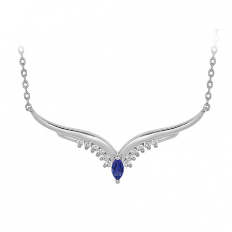 Collier en argent oxyde de zirconium blanc et bleu, avec chaine reglable de 5 cm