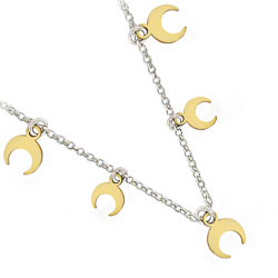 Collier en argent pampilles en demi lune bicolore, avec chaine reglable de 3 cm