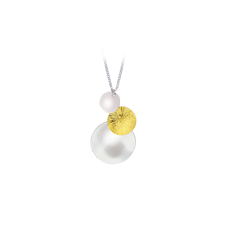 Collier en argent, motif trois pastilles bicolore, doré or jaune et argent